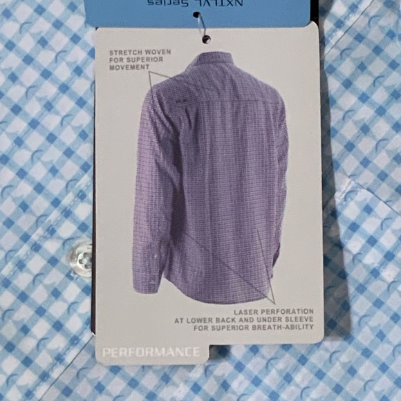 HUK Fishing Shirt Long Sleeve Button Down Vented Santiago Blue White Men's Small - Picture 11 of 16